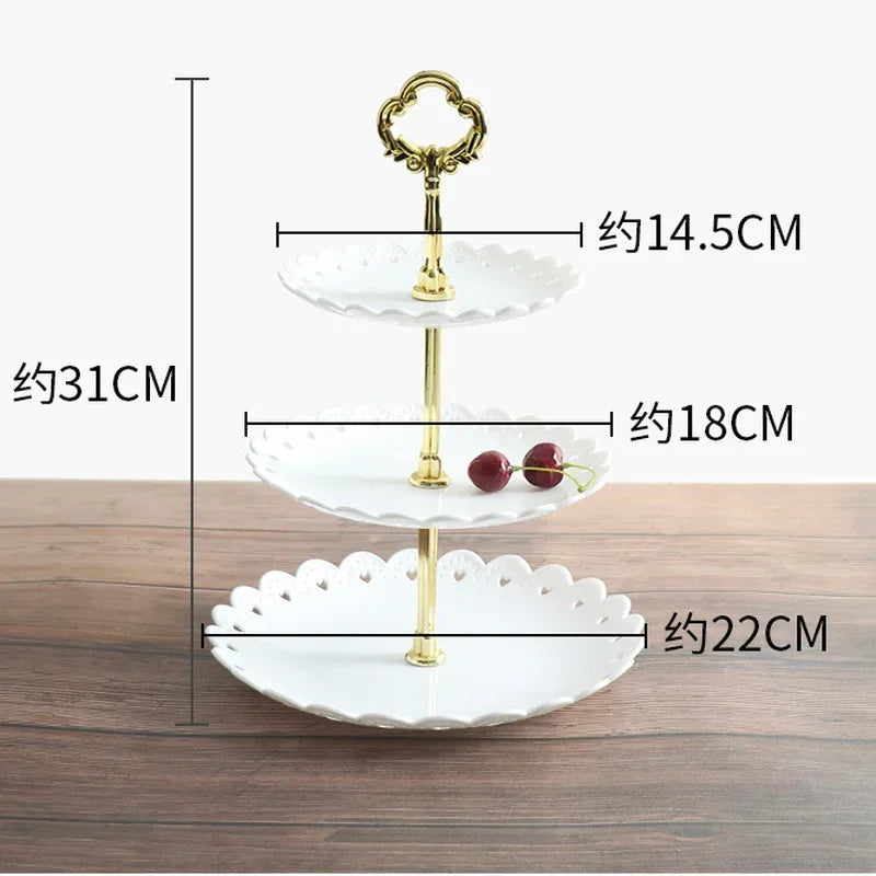 1/3 Tier Party Tray Plate, Cupcake Dessert Tableware, European Afternoon Tea Fruit Snack Stand, Wedding Dishes Decor Shelf