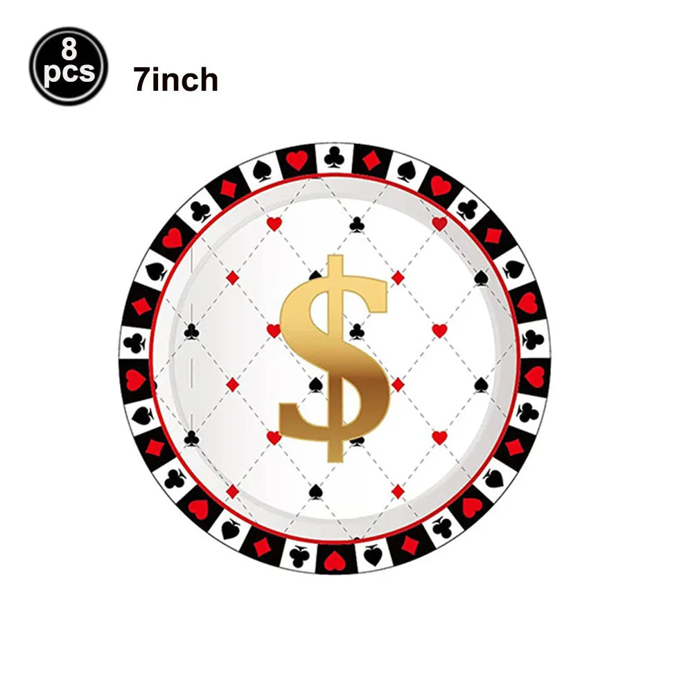 Casino Themed Party Tableware Poker Party Paper Plates Napkins Plates Cups for Adults Las Vegas Casino Themed Party Decorations