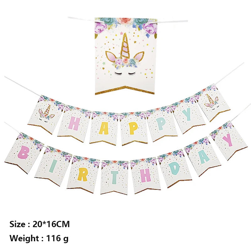 Unicorn Party Disposable Tableware Creative Girls Unicorn Plates Color Stickers Paper Straws Baby Shower Birthday Party Decor