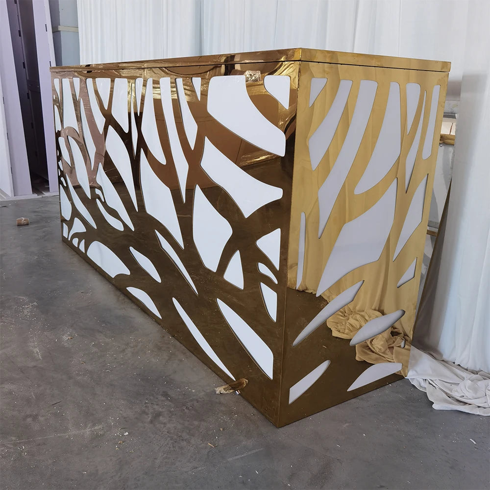 Party Furniture LED Lights Gold Engraved PVC Bar Table Acrylic Wedding Dining Table