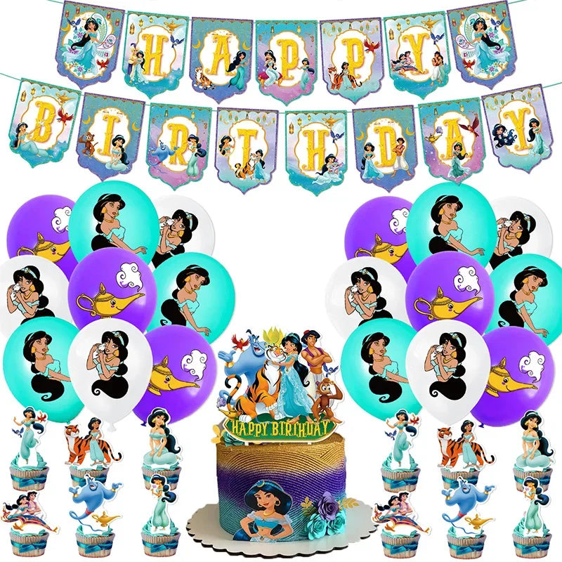 Cartoon Jasmine Theme DIY Balloons Party Supplies Birthday Banner Latex Balloon Decoration Cake Supplies Kid Girl gift