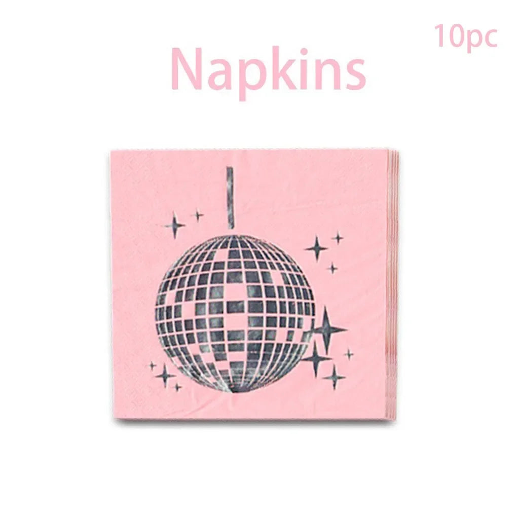 10 Guests Disco Theme Party Disposable Tableware Disco Pink Plates Cups Napkins Disco Party Girls Birthday Party Supplies
