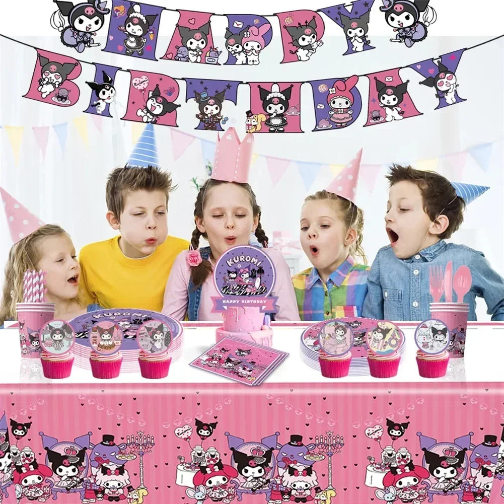 MINISO Cute Kawali Kuromied Birthday Party Decorations, Tablecloths, Tableware, Boys/Girls Party Set, Baby Shower Supplies Gift