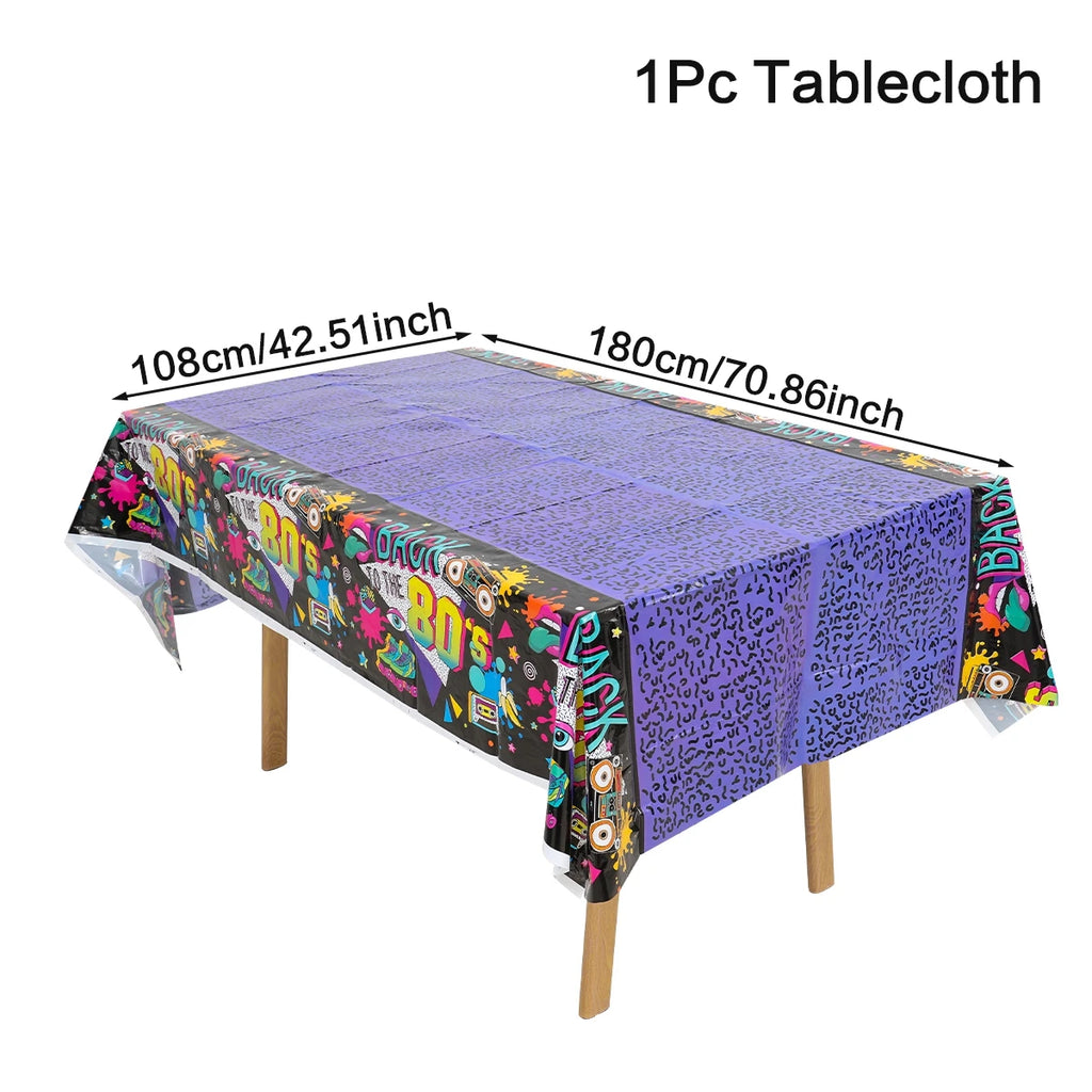 80’s Party Tableware Set 1980s Birthday Hip Hop Party Table Decorations Supplies Back to the 80’s Plates Napkins Cup Tablecloth