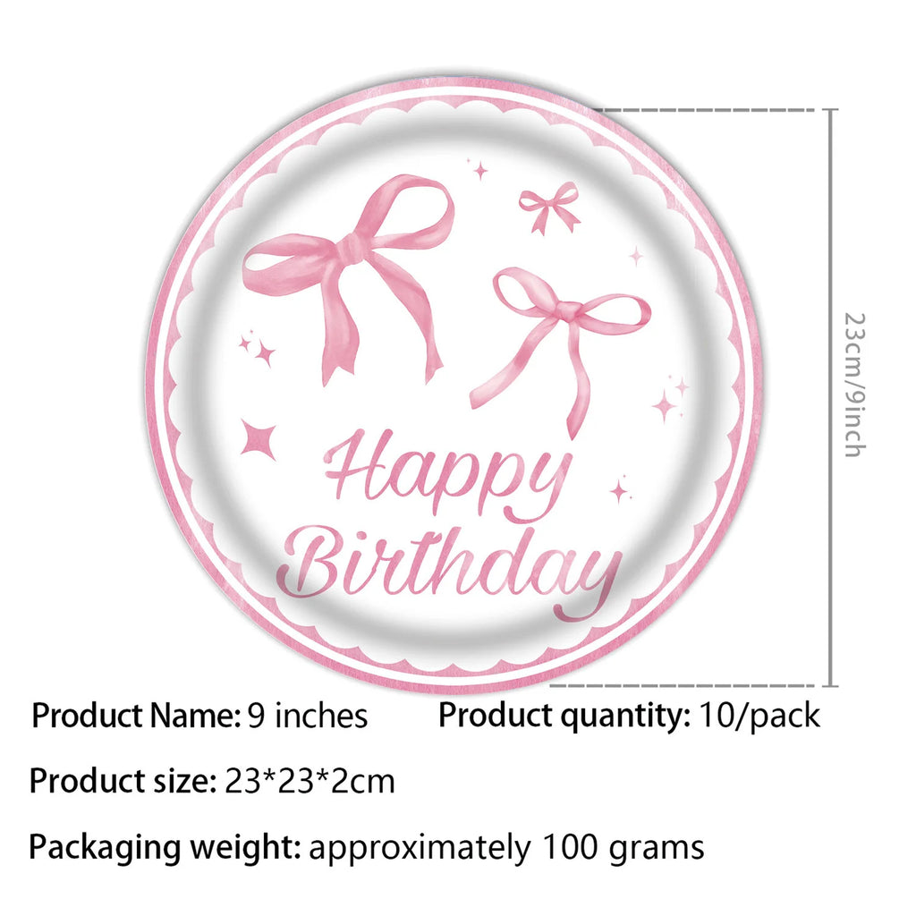 Pink Bow Tie Disposable Tableware Birthday Party Supplies Festival Tableware Pink Pattern Plate Mat Disposable Paper Cups Knive