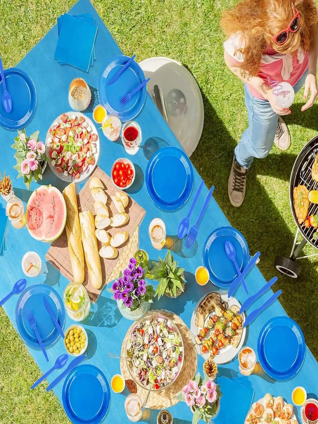 Party Supplies Set Include Paper Plastic Spoons Forks Knives 9/7 Inch Disposable Dinner Dessert Plates