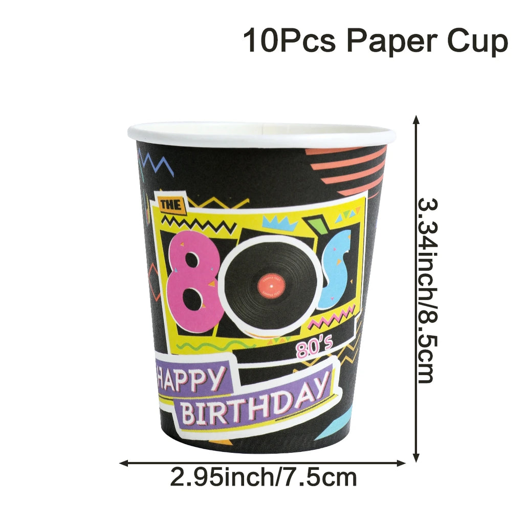 80’s Party Tableware Set 1980s Birthday Hip Hop Party Table Decorations Supplies Back to the 80’s Plates Napkins Cup Tablecloth