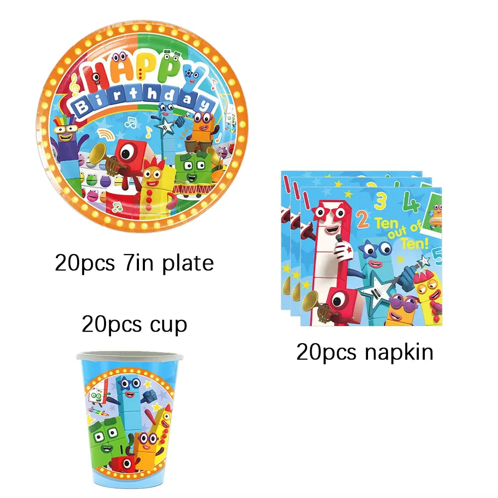 Number Blocks Party Decorations Plate Cup Tablecloth Cake Topper Balloons Building Blocks Theme Kids Birthday Party Supplies