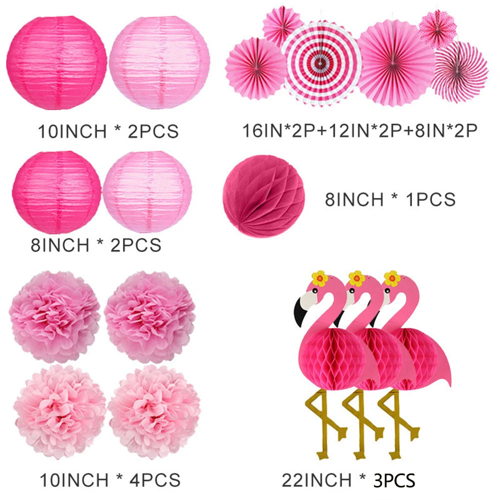 Pink Flamingo Party Supplies Honeycomb Ball Paper Lanterns Fans Pom Poms for Birthday Luau Bachelorette Baby Shower