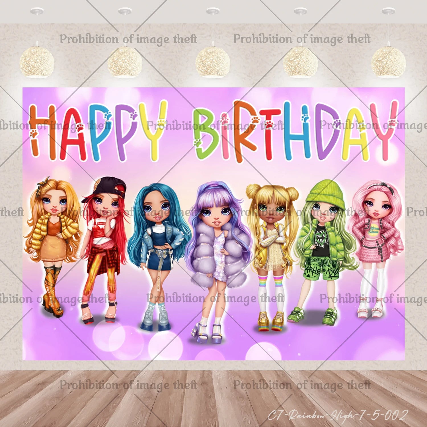 Cartoon Rainbow Doll High School Theme Background Birthday Party Decoration Supplies Disposable Cup Cutlery Balloon Baby Gift