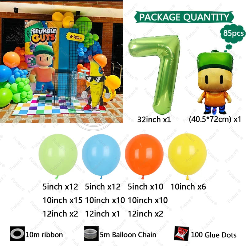 85PCS Game Stumble Guy Theme Balloon Arch Set 32inch Green Number Balloon Boy Girl Birthday Party Decortion Baby Shower Globos