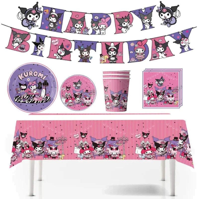 MINISO Cute Kawali Kuromied Birthday Party Decorations, Tablecloths, Tableware, Boys/Girls Party Set, Baby Shower Supplies Gift