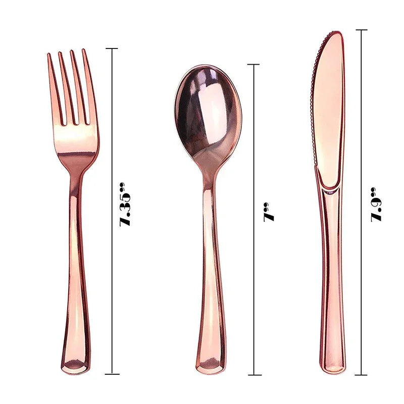 Rose Gold Party Tableware Kit Table Cloth Knife Fork Spoon Paper Cup Plate Straws Baby Shower Wedding Birthday Party Decorations