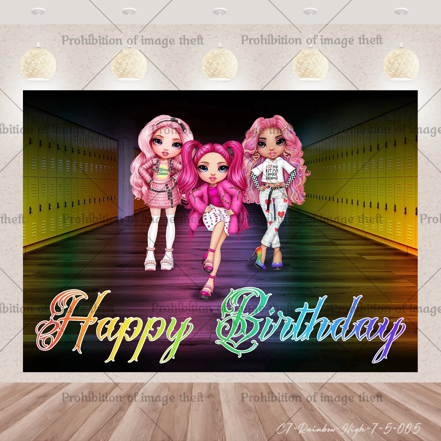 Cartoon Rainbow Doll High School Theme Background Birthday Party Decoration Supplies Disposable Cup Cutlery Balloon Baby Gift
