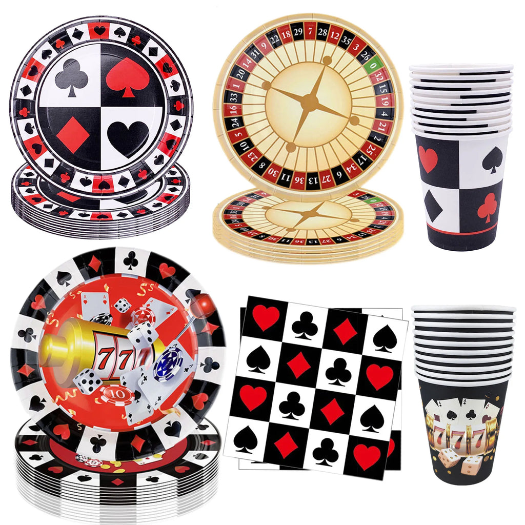 Casino Themed Party Tableware Poker Party Paper Plates Napkins Plates Cups for Adults Las Vegas Casino Themed Party Decorations