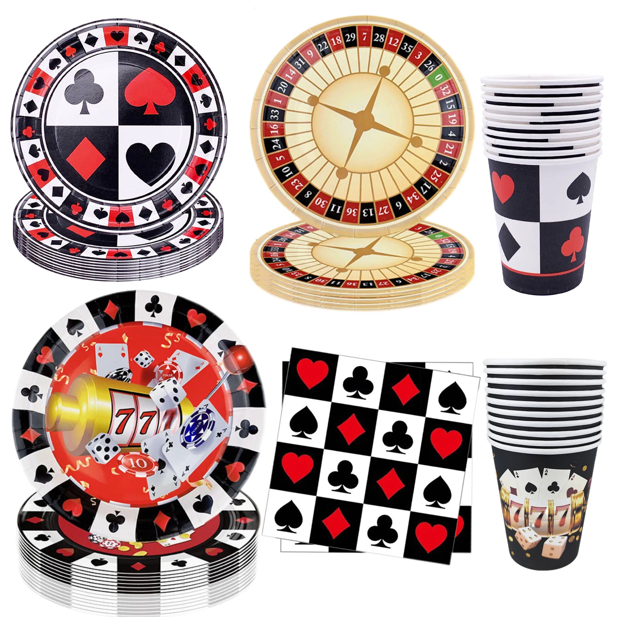 Casino Themed Party Tableware Poker Party Paper Plates Napkins Plates Cups for Adults Las Vegas Casino Themed Party Decorations