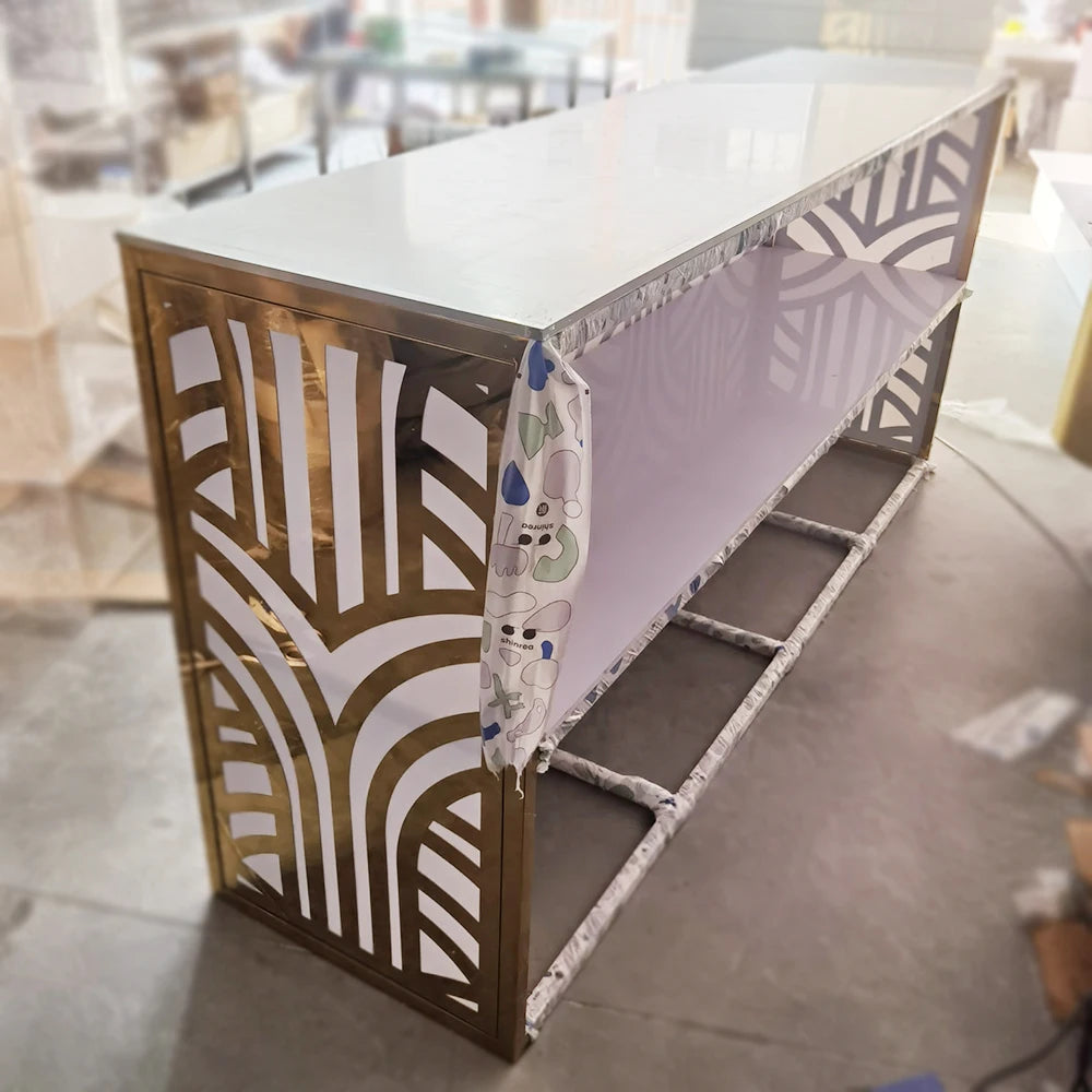 Party Furniture LED Lights Gold Engraved PVC Bar Table Acrylic Wedding Dining Table