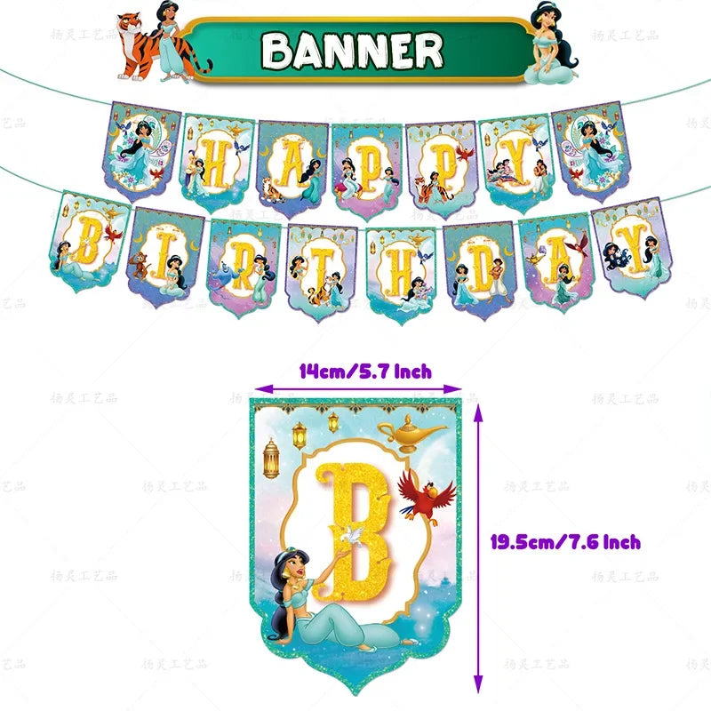 Cartoon Jasmine Theme DIY Balloons Party Supplies Birthday Banner Latex Balloon Decoration Cake Supplies Kid Girl gift