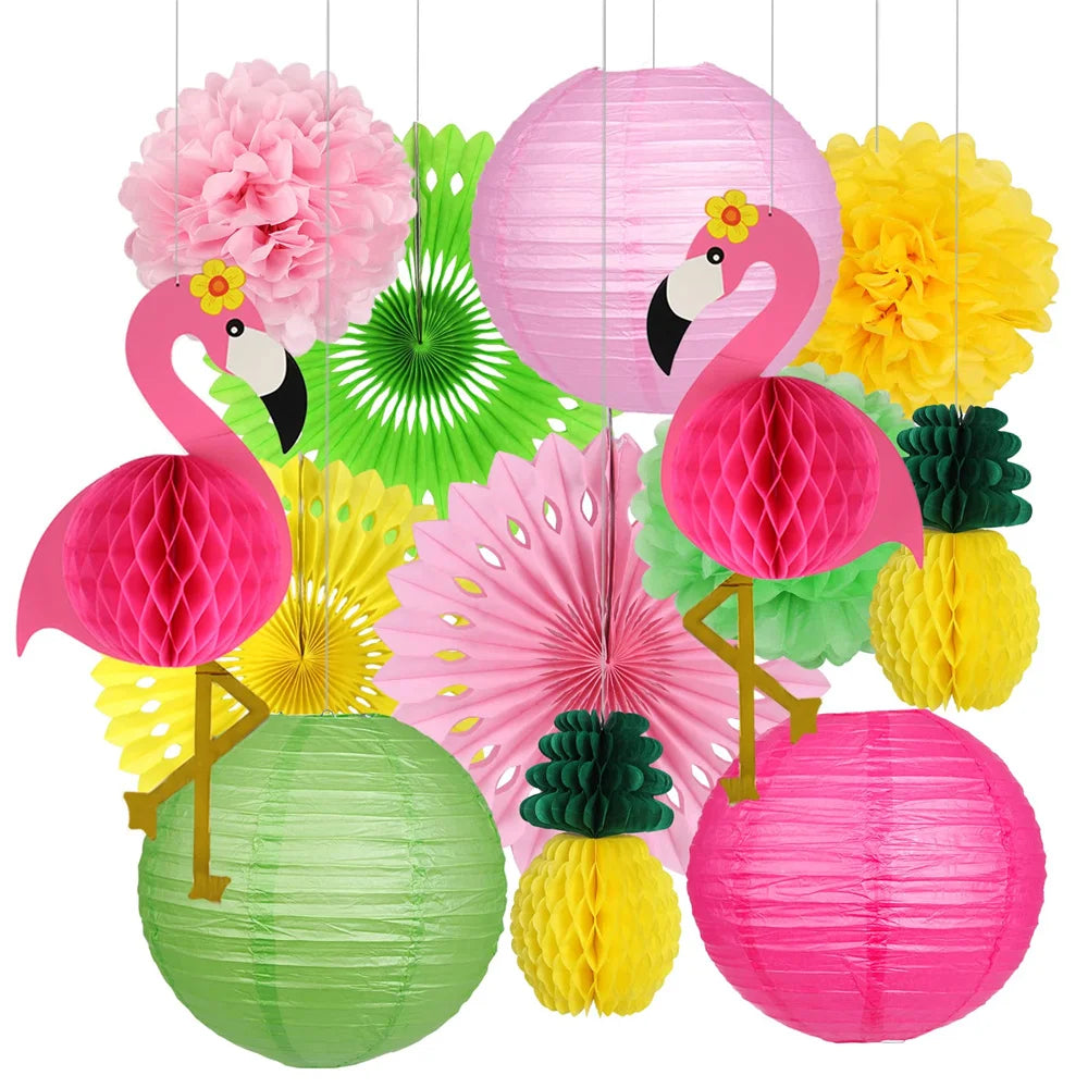 Pink Flamingo Party Supplies Honeycomb Ball Paper Lanterns Fans Pom Poms for Birthday Luau Bachelorette Baby Shower