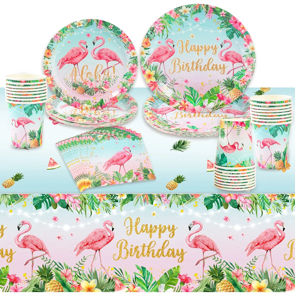 Hawaii Party Tableware Tropical Hawaii Party Decorations Paper Plates Flamingo Kids Summer Baby Shower Birthday Party Supplies