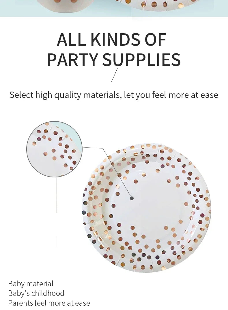 Rose Gold Party Tableware Kit Table Cloth Knife Fork Spoon Paper Cup Plate Straws Baby Shower Wedding Birthday Party Decorations