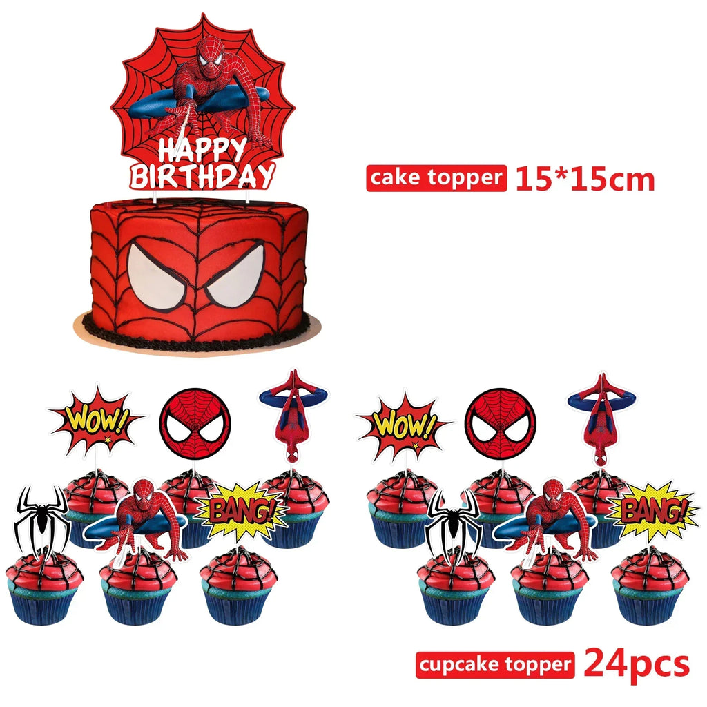 Spiderman Party Supplies Include Paper Cups Plates Balloons Tablecloth Cake Toppers for Kids Birthday Party Decor Baby Shower